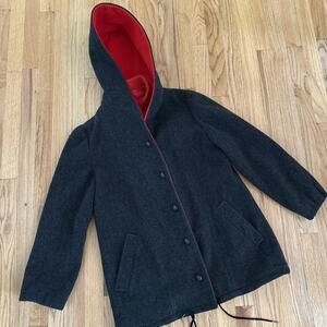 Mackintosh Hooded All Wool Coat Youth Sz 10 USA Made Gray Red Vest Lined Vintage